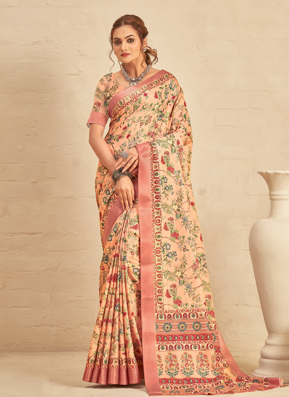 Contemporary Silk Cream Digital Print Saree