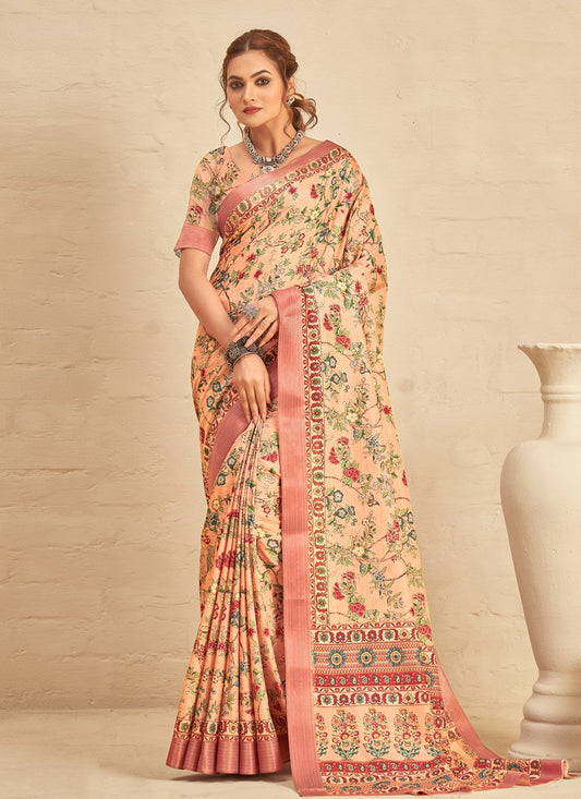 Contemporary Silk Cream Digital Print Saree