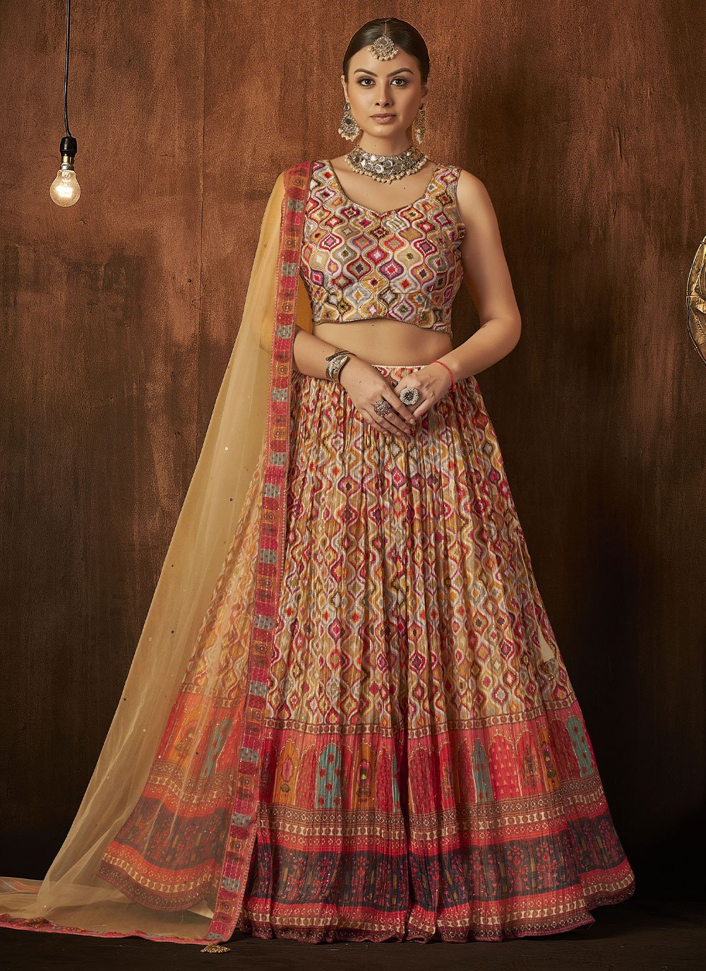 Lehenga Choli Crush Georgette Multi Colour Digital Print Lehenga Choli