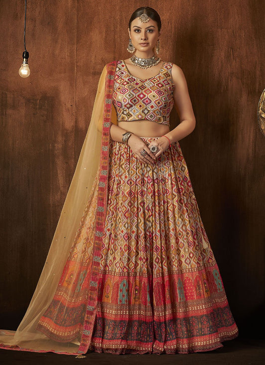 Lehenga Choli Crush Georgette Multi Colour Digital Print Lehenga Choli