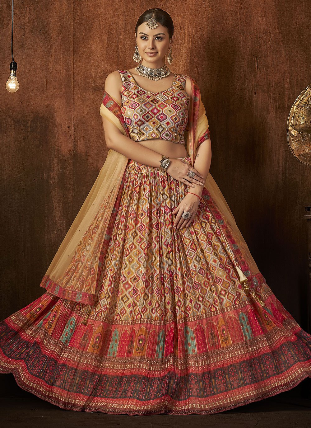 Lehenga Choli Crush Georgette Multi Colour Digital Print Lehenga Choli