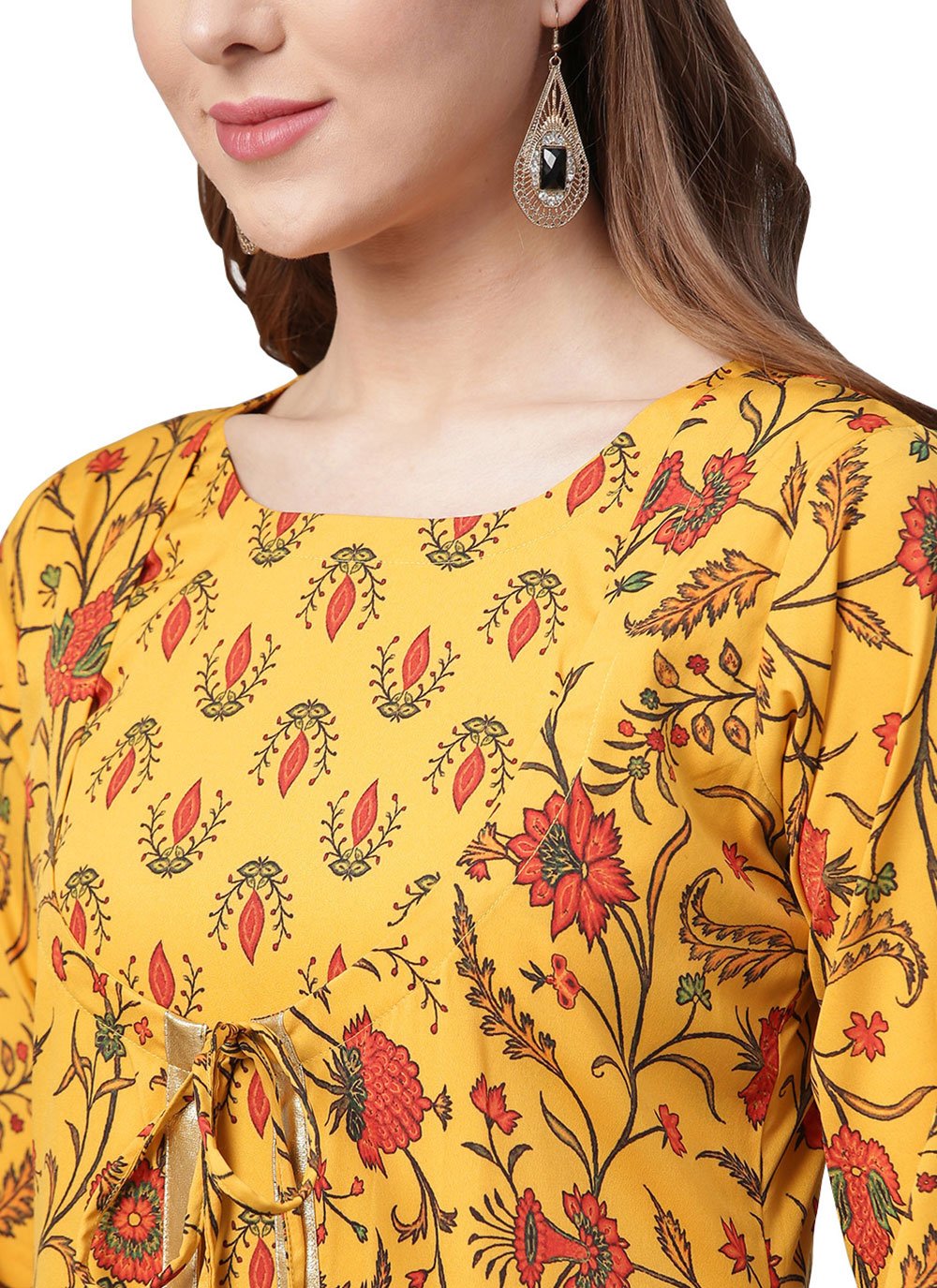 Designer Kurti Crepe Silk Mustard Digital Print Kurtis