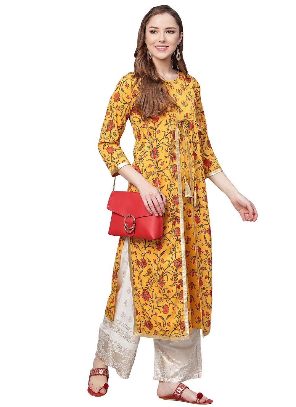 Designer Kurti Crepe Silk Mustard Digital Print Kurtis