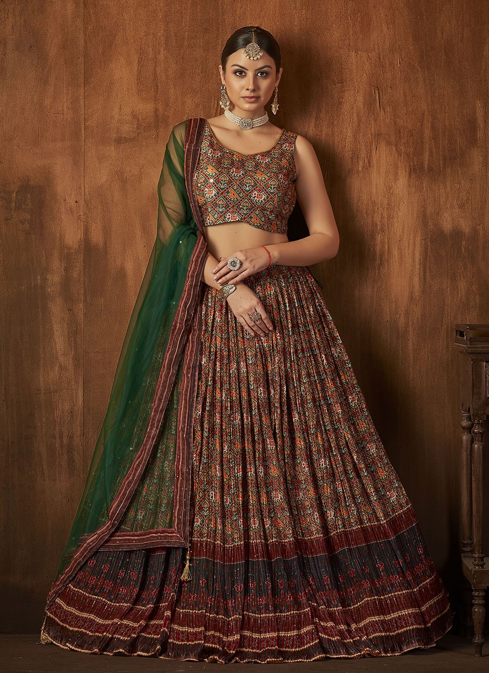 Readymade Lehenga Choli Crush Georgette Brown Digital Print Lehenga Choli