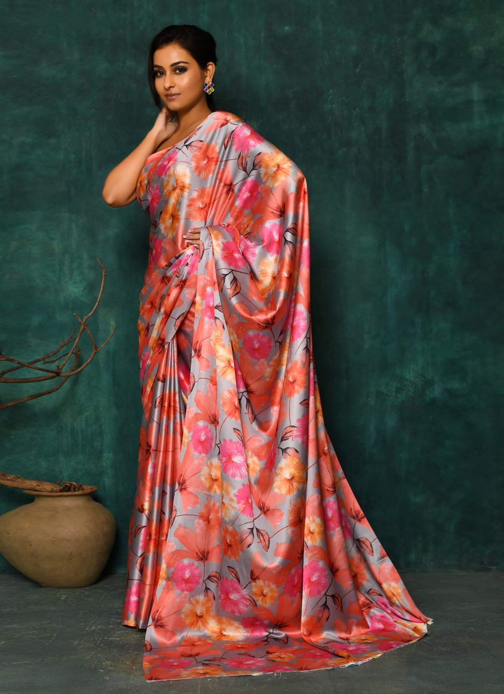 Designer Satin Multi Colour Digital Print Saree