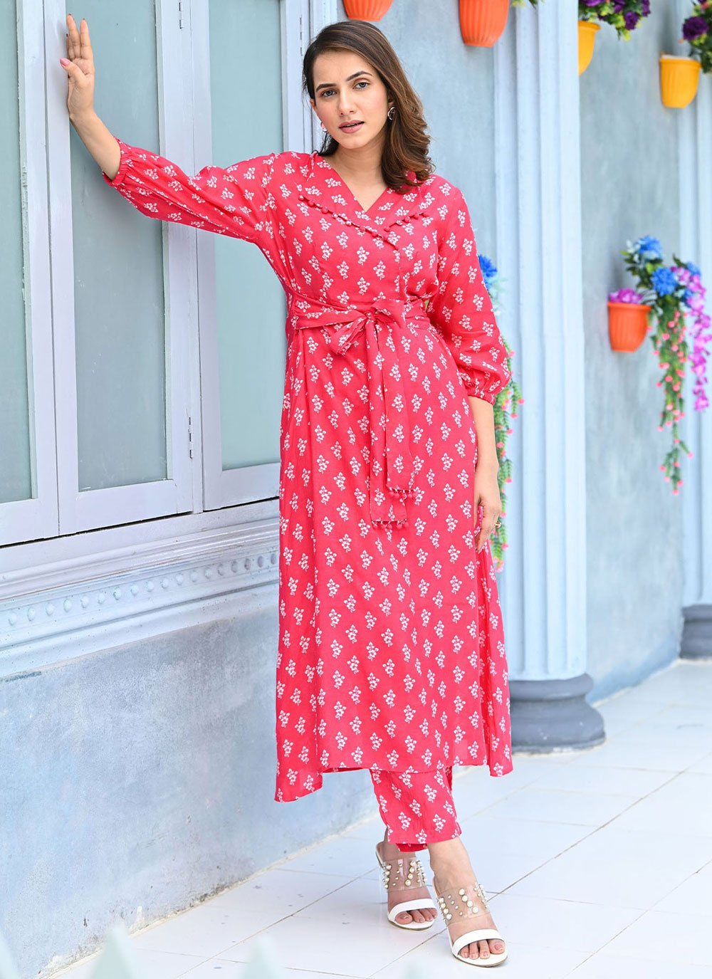 Designer Kurti Muslin Pink Digital Print Kurtis