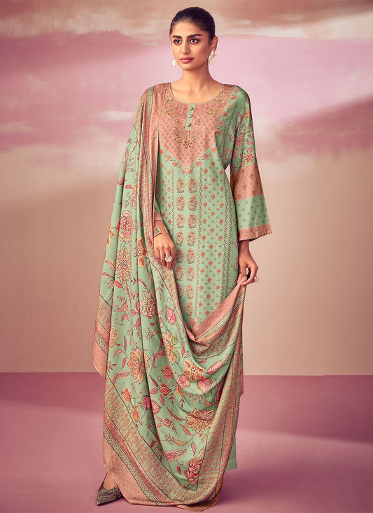 Salwar Suit Pashmina Green Digital Print Salwar Kameez