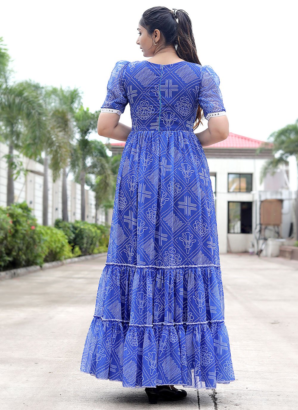 Designer Gown Georgette Blue Digital Print Gown