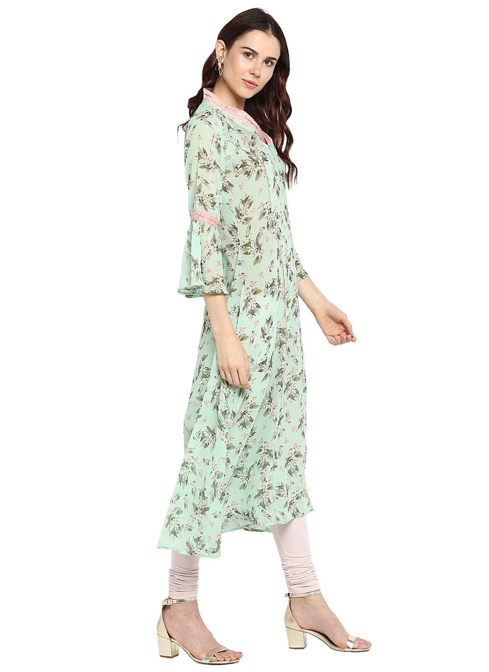 Designer Kurti Georgette Aqua Blue Digital Print Kurtis