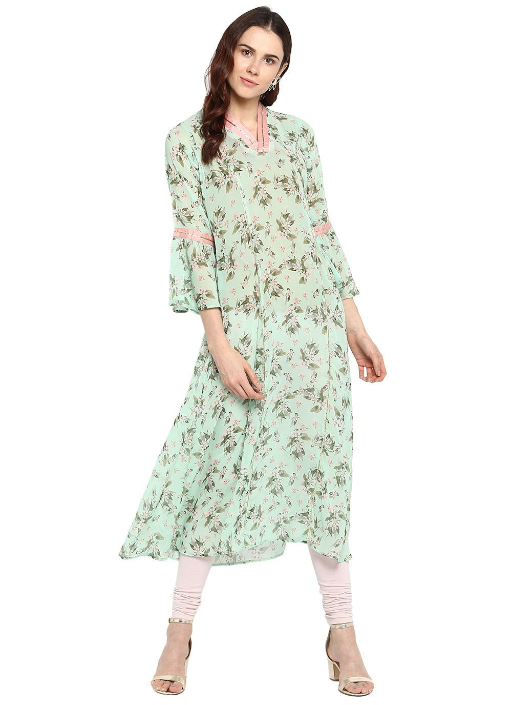 Designer Kurti Georgette Aqua Blue Digital Print Kurtis