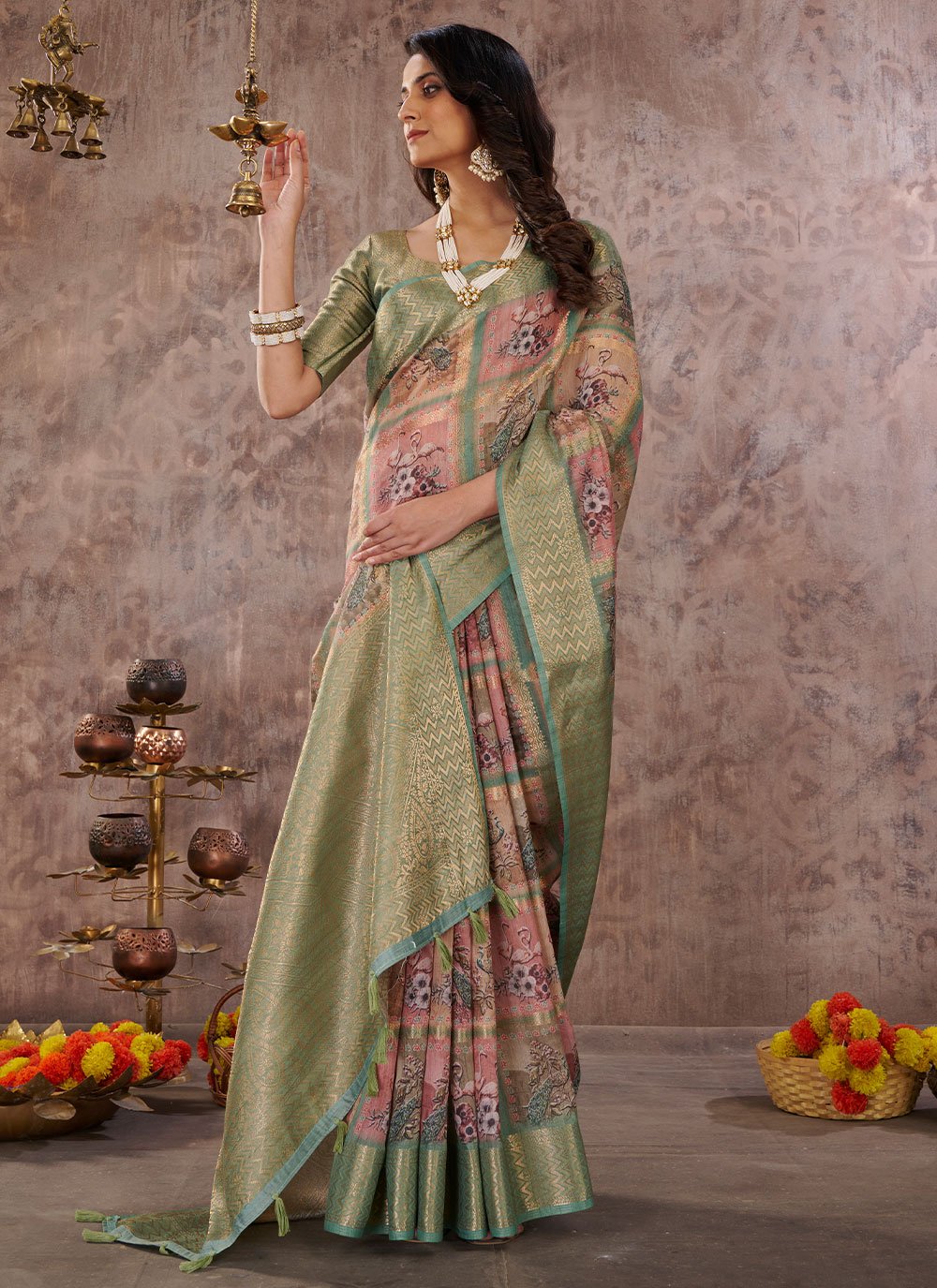 Trendy Saree Cotton Green Digital Print Saree