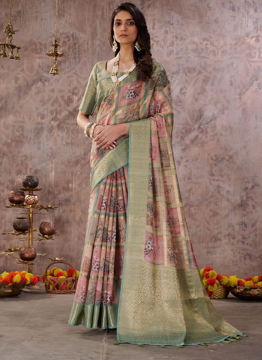 Trendy Saree Cotton Green Digital Print Saree