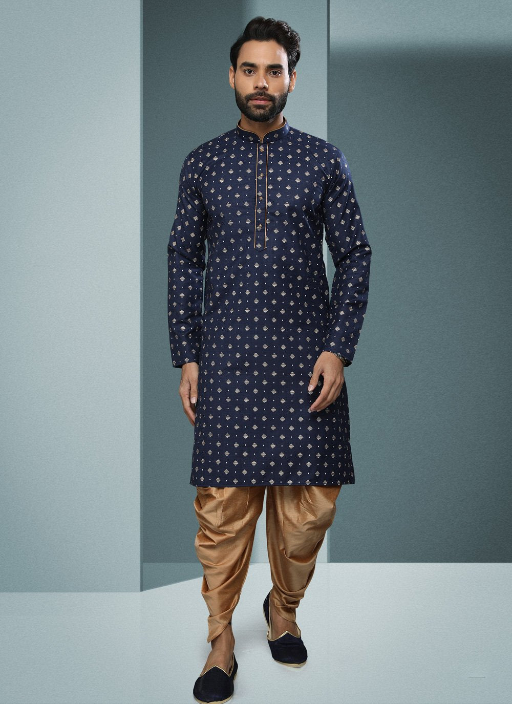 Dhoti Kurta Handloom Cotton Blue Digital Print Mens