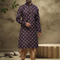 Dhoti Kurta Handloom Cotton Purple Digital Print Mens