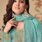 Straight Salwar Suit Jacquard Silk Aqua Blue Digital Print Salwar Kameez