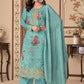 Straight Salwar Suit Jacquard Silk Aqua Blue Digital Print Salwar Kameez