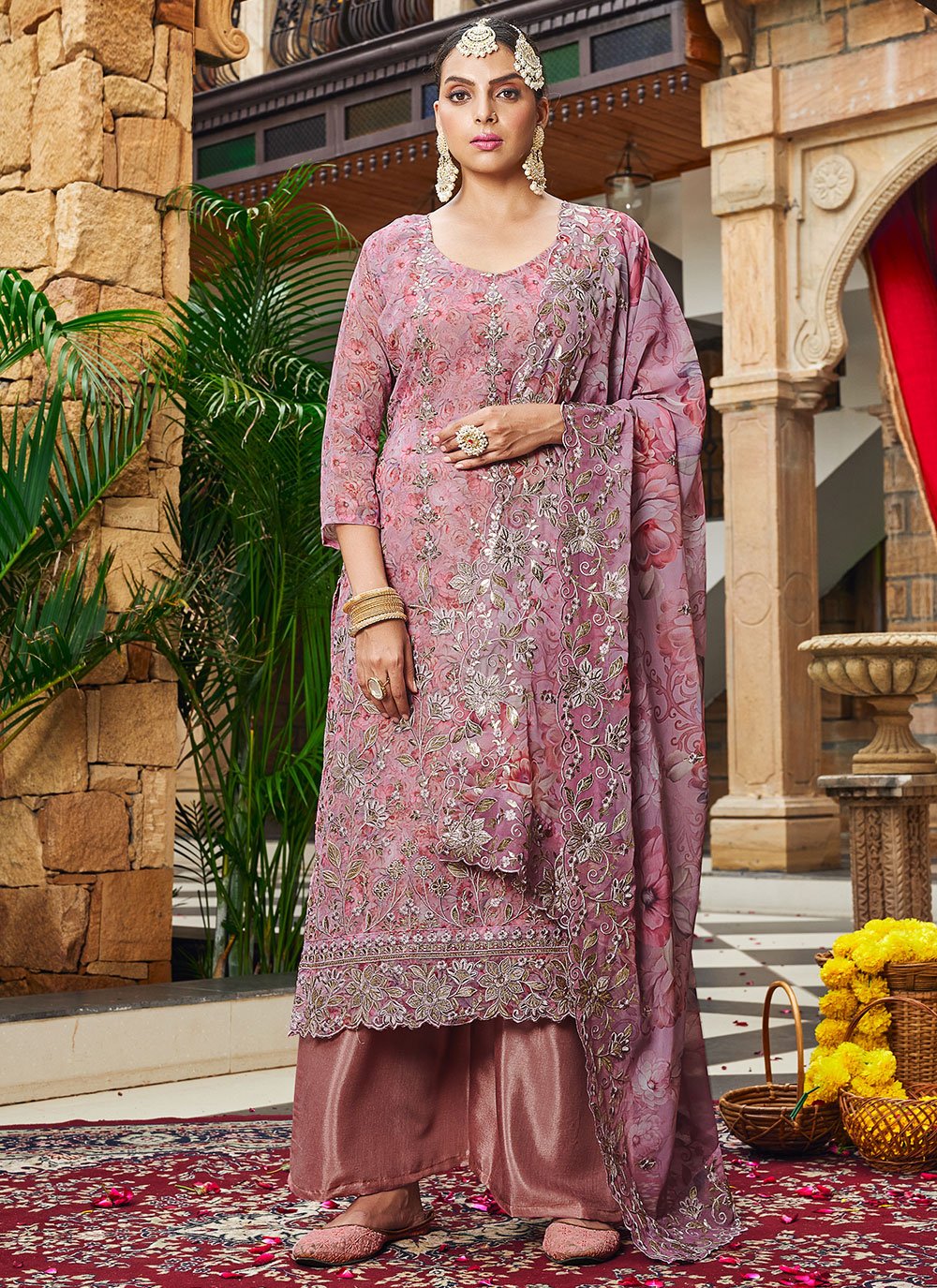 Salwar Suit Georgette Lavender Buttons Salwar Kameez