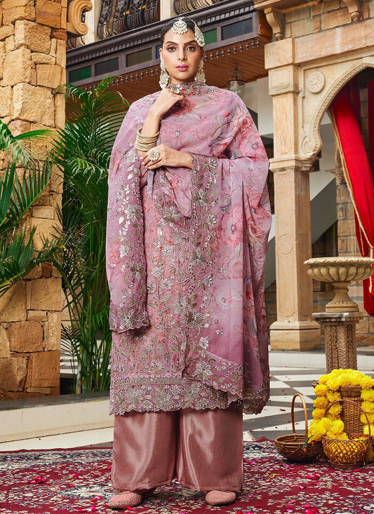 Salwar Suit Georgette Lavender Buttons Salwar Kameez