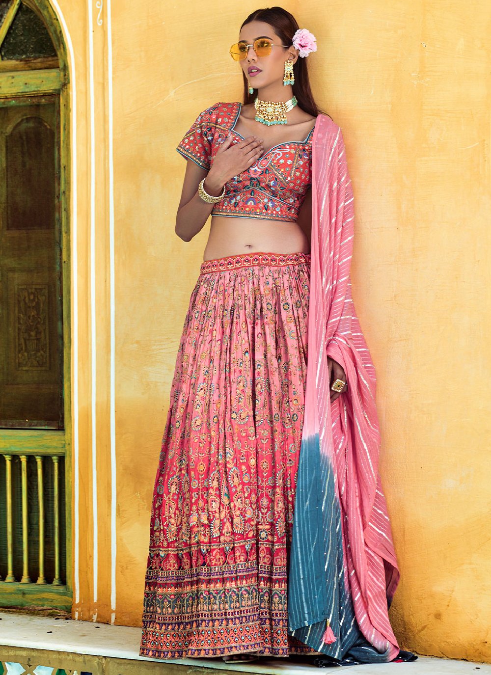 Lehenga Choli Viscose Pink Digital Print Lehenga Choli