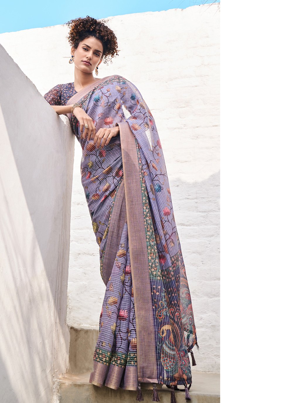 Classic Linen Purple Digital Print Saree