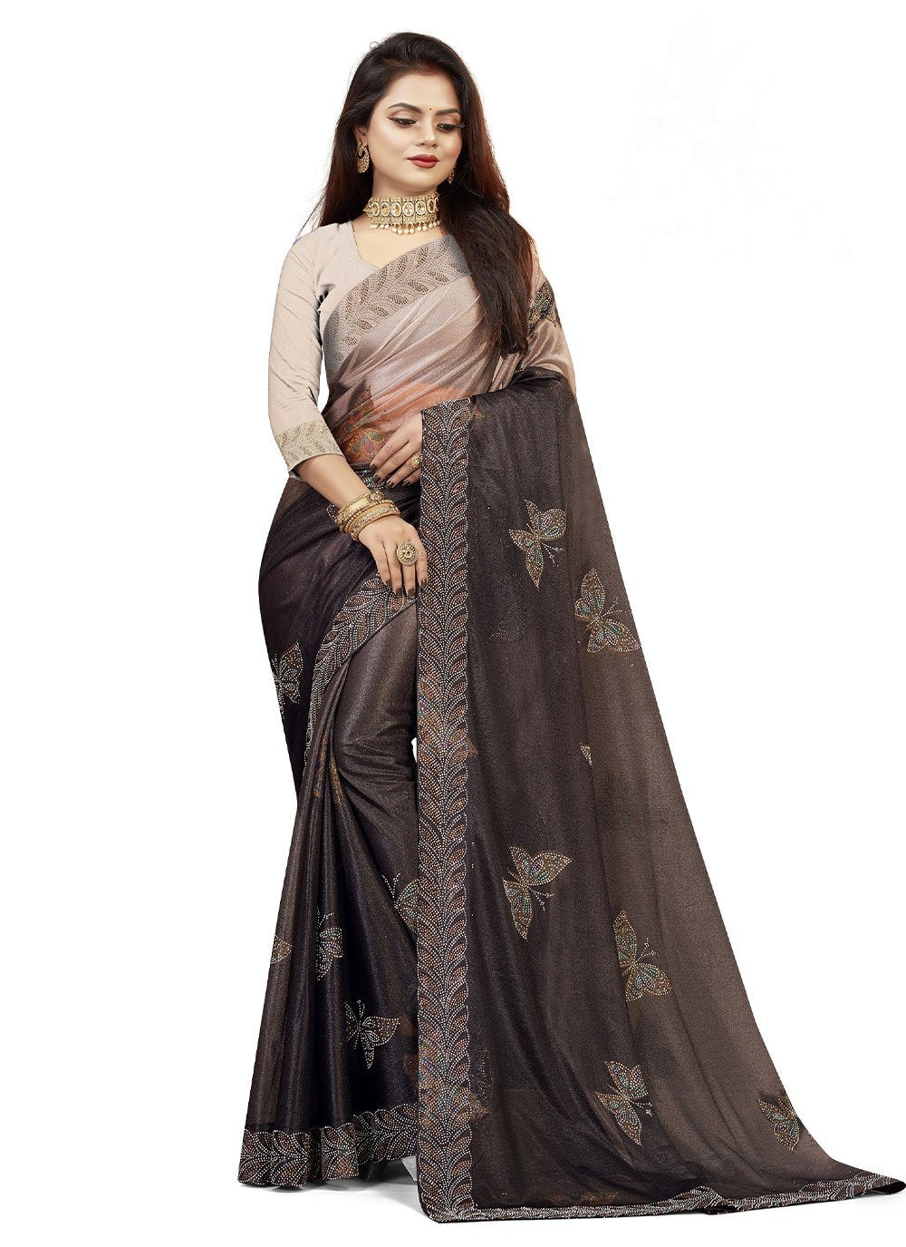 Contemporary Lycra Black Digital Print Saree