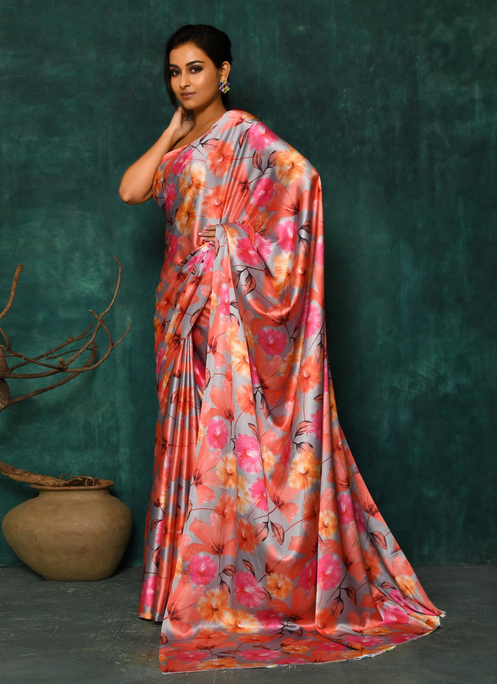 Designer Satin Multi Colour Digital Print Saree