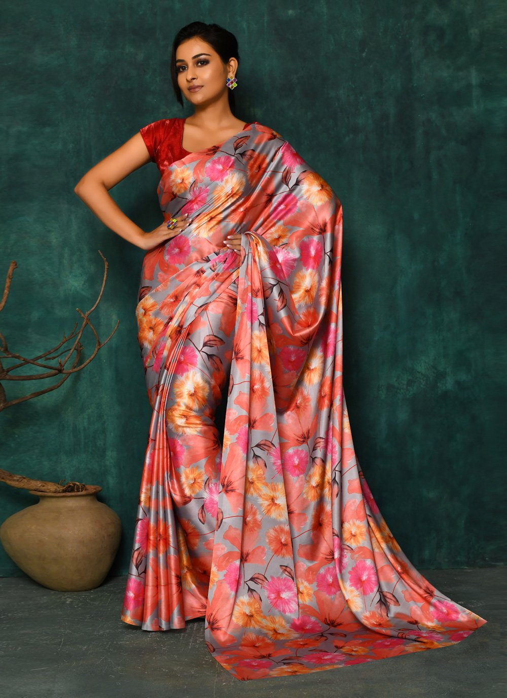 Designer Satin Multi Colour Digital Print Saree