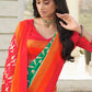 Classic Silk Green Orange Digital Print Saree