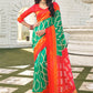 Classic Silk Green Orange Digital Print Saree