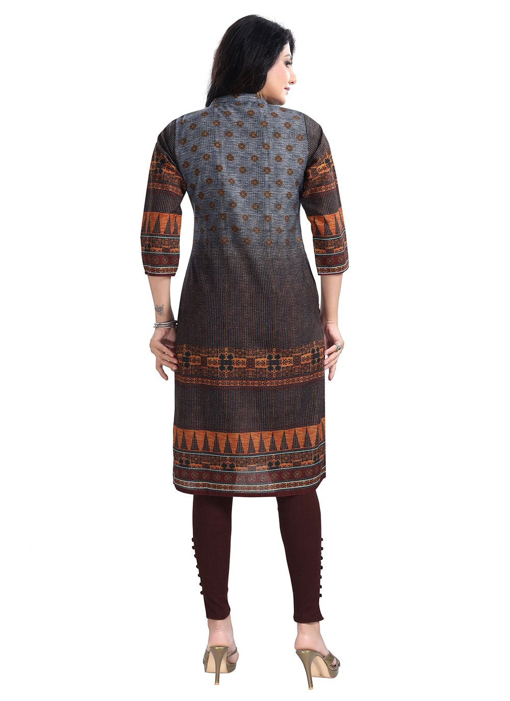 Designer Kurti Blended Cotton Brown Digital Print Kurtis