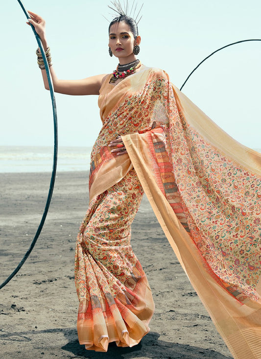 Classic Linen Multi Colour Digital Print Saree