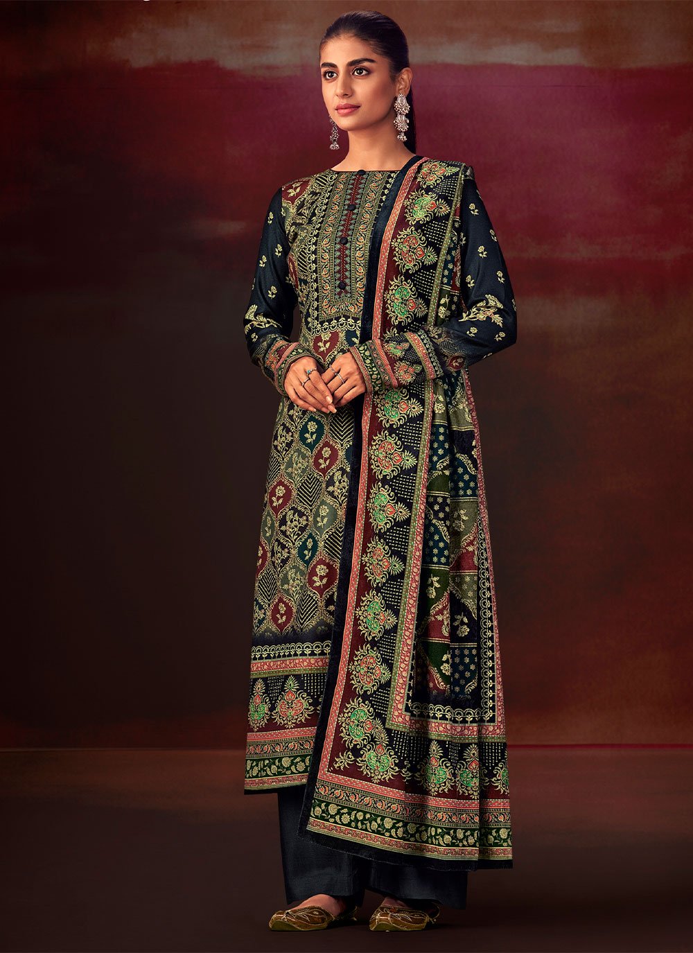 Salwar Suit Pashmina Multi Colour Digital Print Salwar Kameez