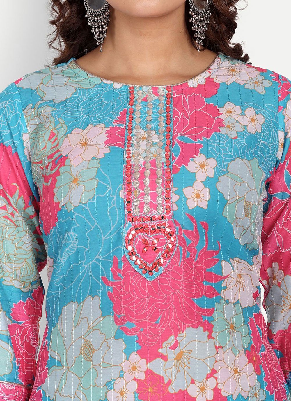 Salwar Suit Muslin Aqua Blue Digital Print Salwar Kameez