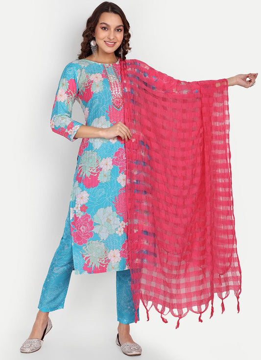Salwar Suit Muslin Aqua Blue Digital Print Salwar Kameez