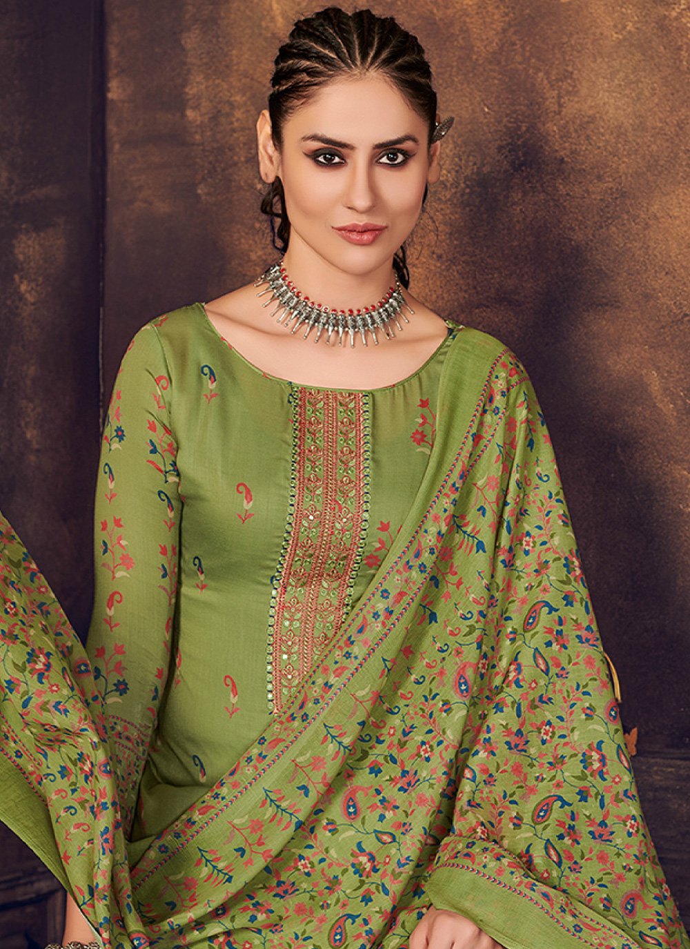 Salwar Suit Cotton Muslin Sea Green Digital Print Salwar Kameez