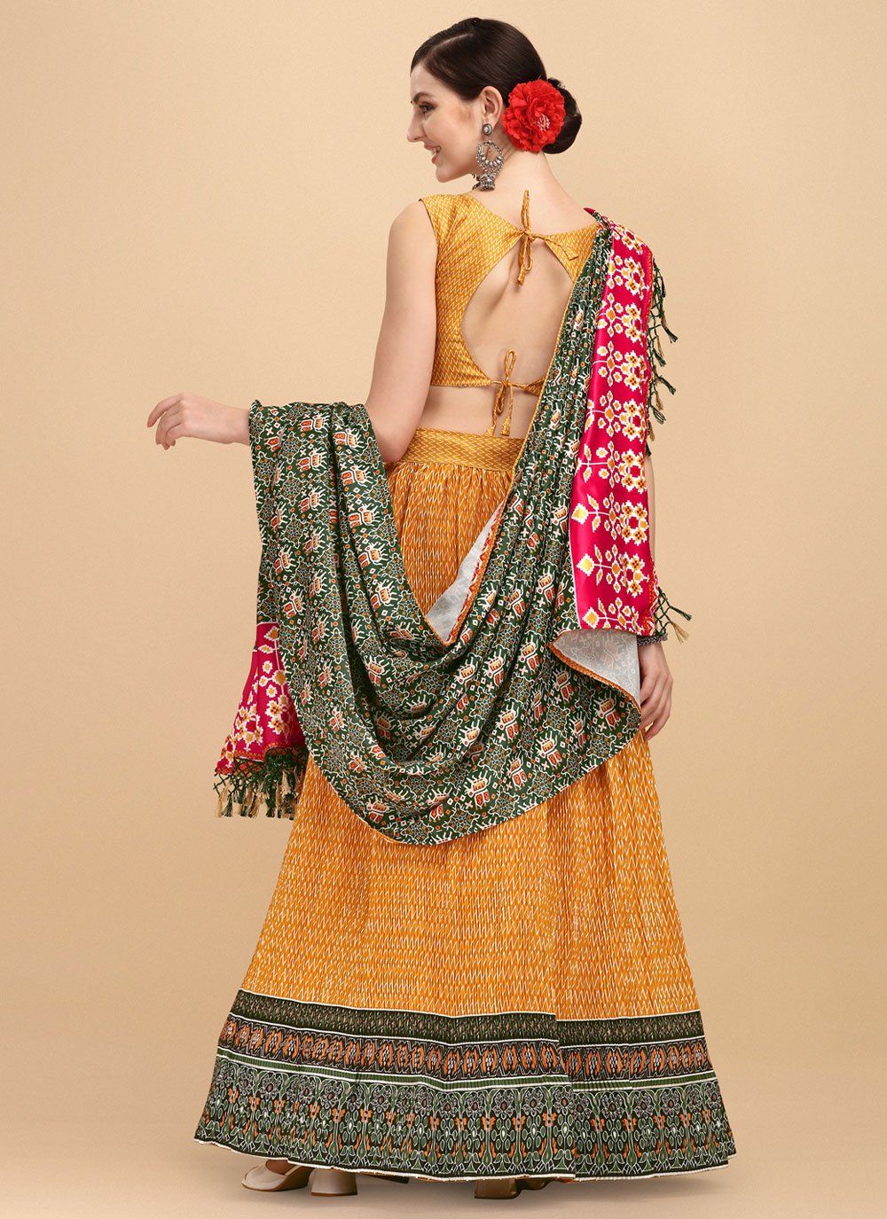 A Line Lehenga Satin Mustard Digital Print Lehenga Choli