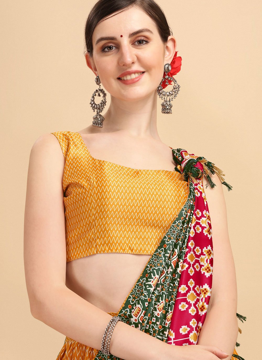 A Line Lehenga Satin Mustard Digital Print Lehenga Choli