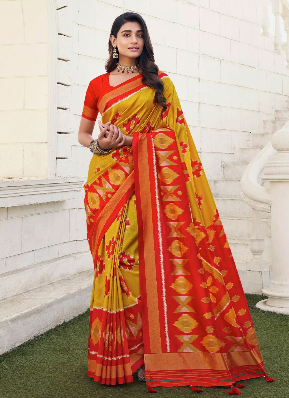 Trendy Saree Silk Mustard Orange Digital Print Saree