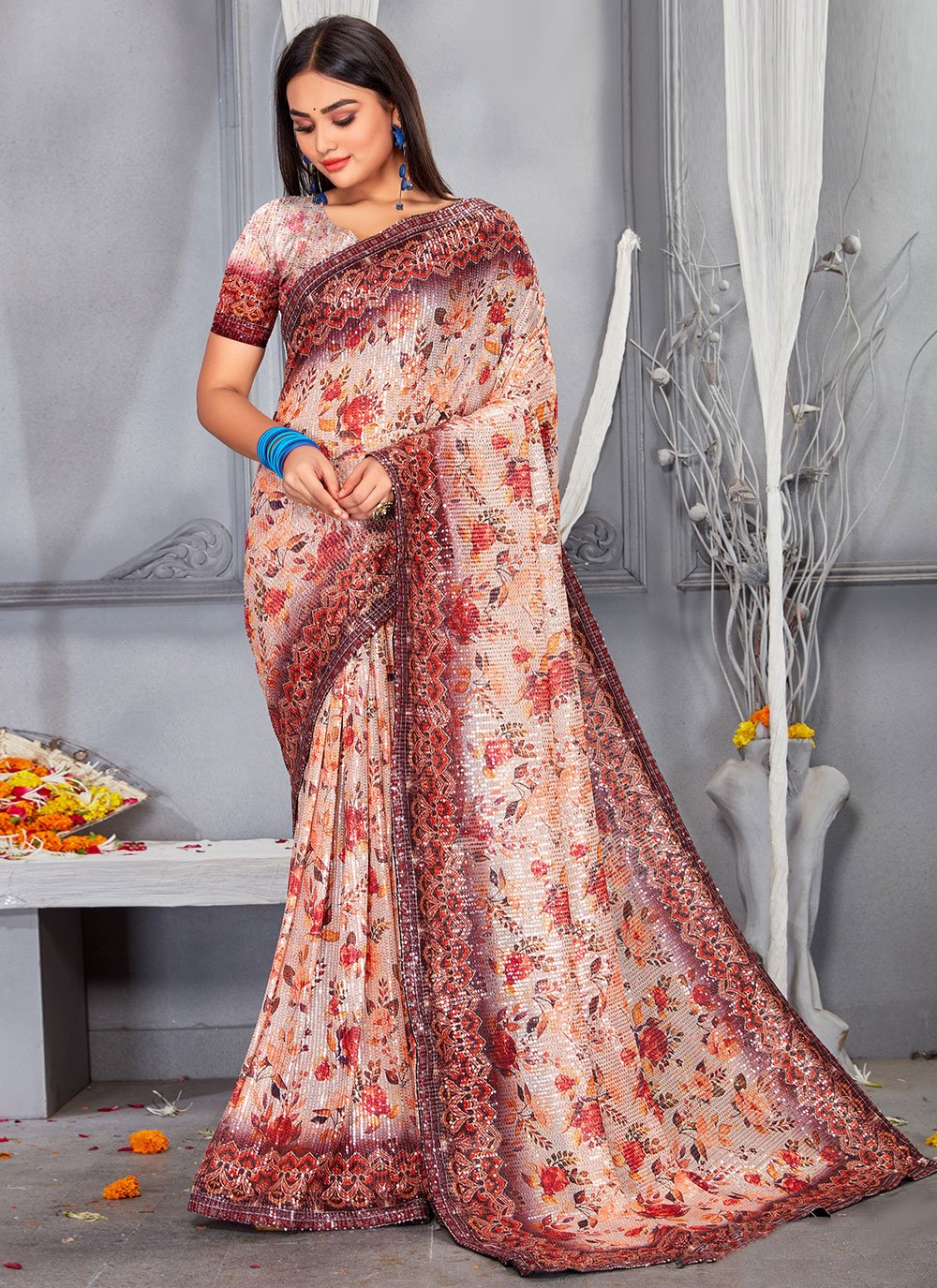 Contemporary Net Multi Colour Digital Print Saree