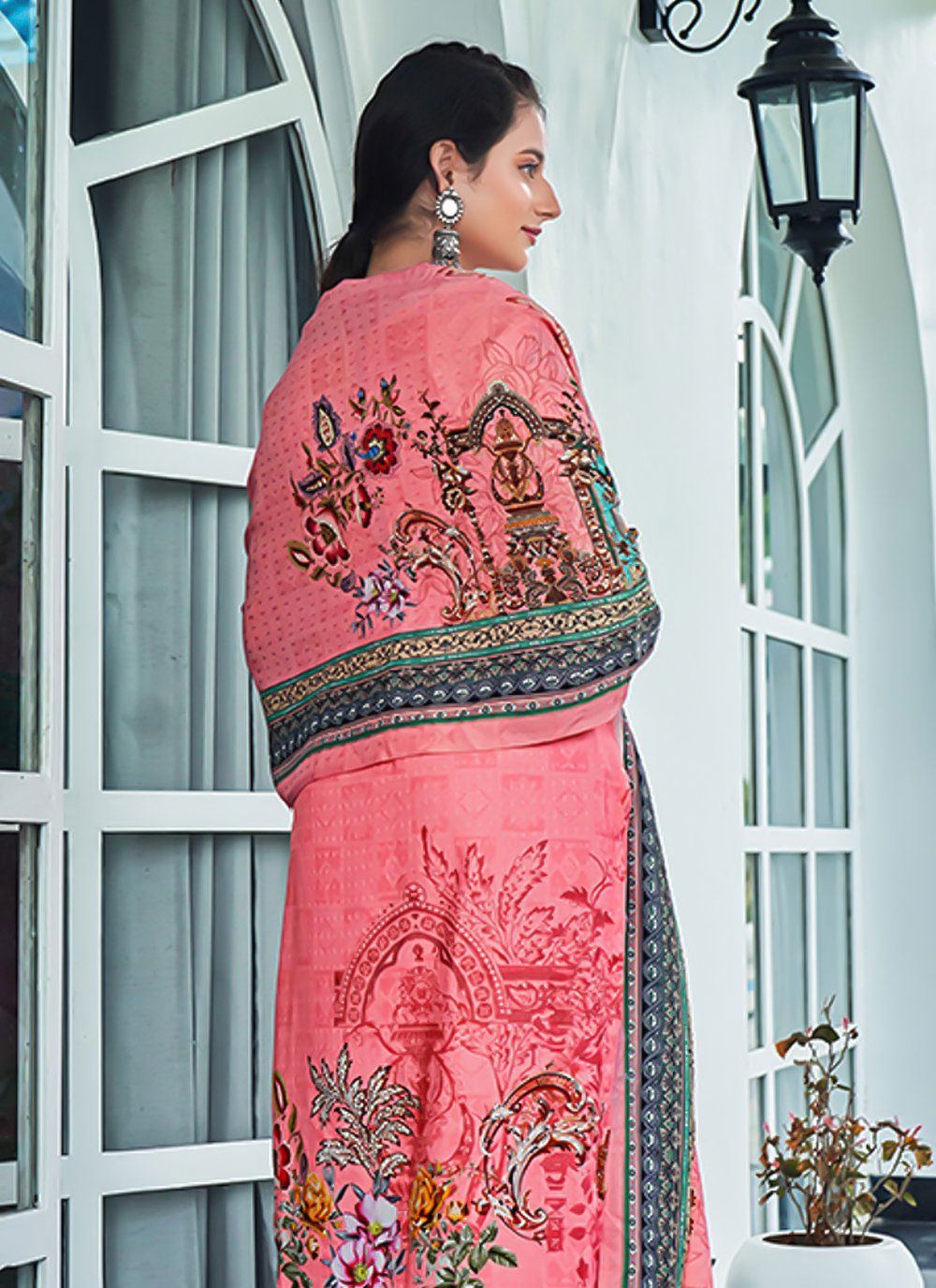 Pakistani Salwar Suit Pashmina Pink Digital Print Salwar Kameez