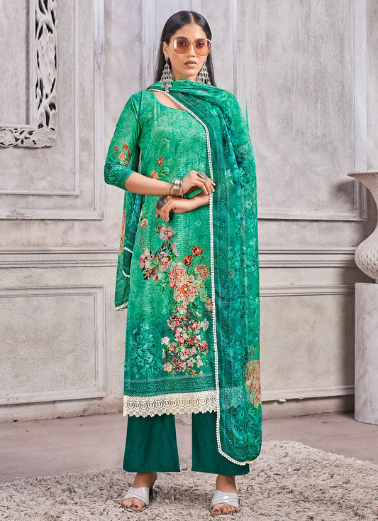 Palazzo Salwar Suit Cotton Lawn Green Digital Print Salwar Kameez