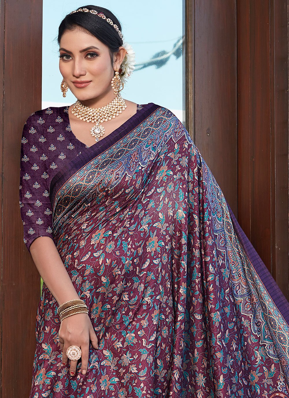 Trendy Saree Pashnima Silk Purple Digital Print Saree