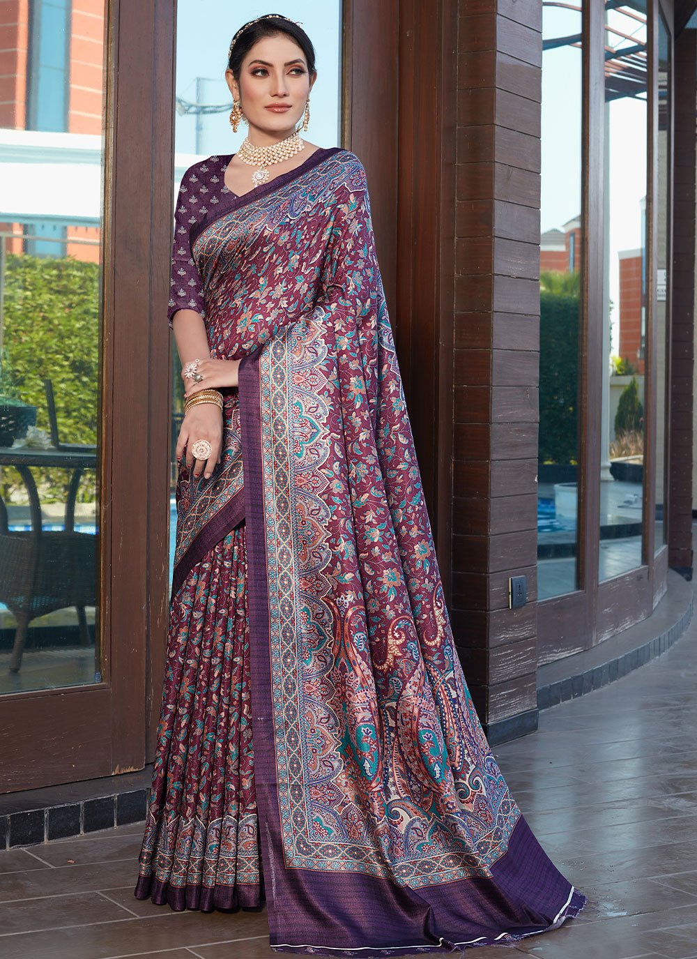 Trendy Saree Pashnima Silk Purple Digital Print Saree