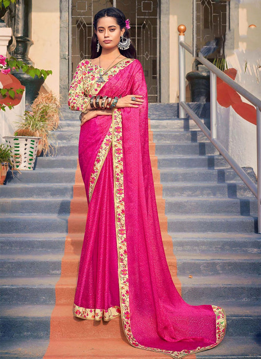 Trendy Saree Banarasi Silk Rani Digital Print Saree