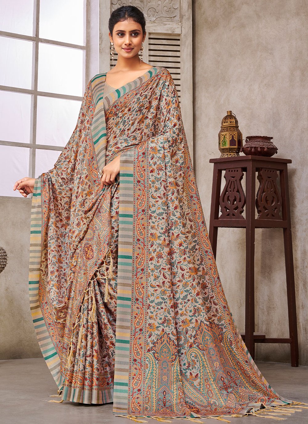 Trendy Saree Pashmina Multi Colour Digital Print Saree