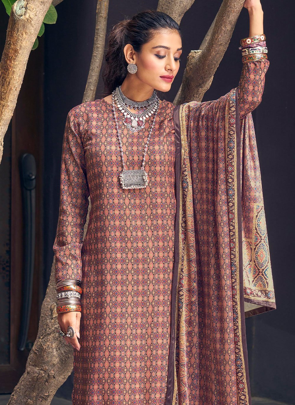 Salwar Suit Pashmina Multi Colour Digital Print Salwar Kameez