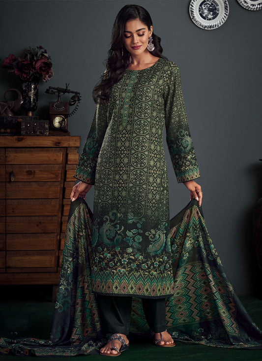 Salwar Suit Pashmina Green Digital Print Salwar Kameez