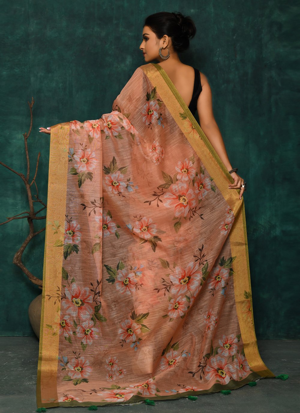 Designer Fancy Fabric Peach Digital Print Saree