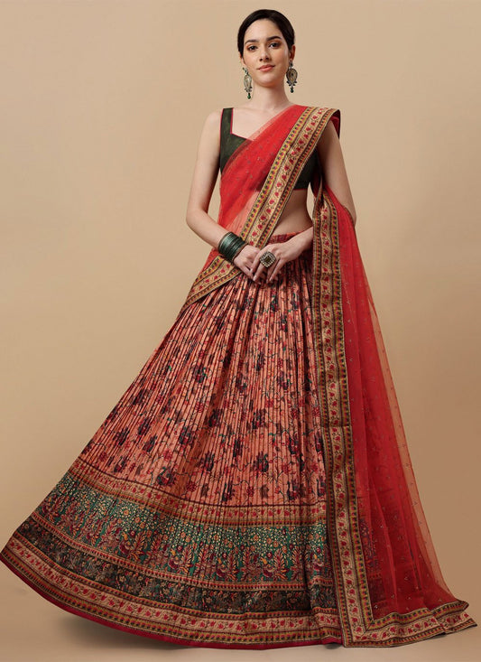 A Line Lehenga Silk Pink Digital Print Lehenga Choli