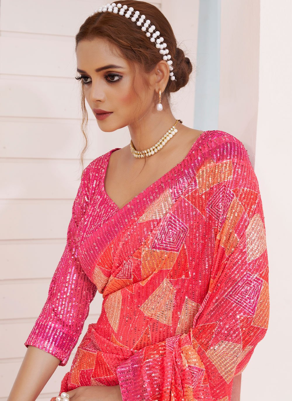 Designer Imported Pink Digital Print Saree